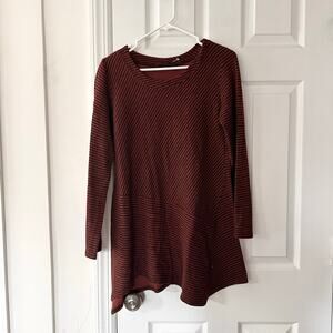 Lisa Bayne Black Sienna Red Striped Asymmetrical Tunic Blouse Small Lagenlook